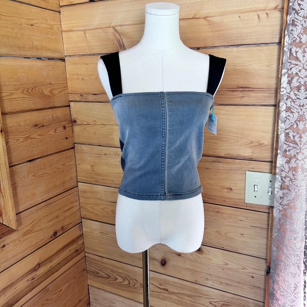 Upcycled‎ Denim Corset Top Womens Small Grey Blue Lace Up Back Pratava Lifestyle